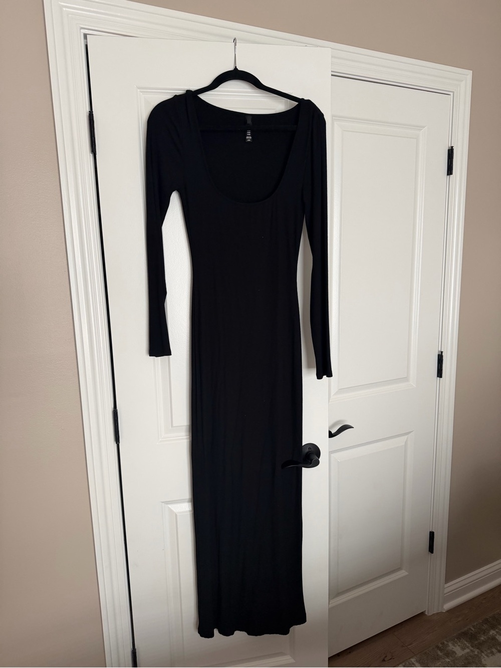 SKIMS Black Long Sleeve Scoop Neck Maxi Dress